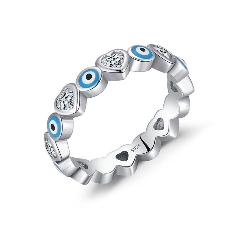 925 Sterling Silver Heart Ring Factory - Blue Evil Eye Pave Zircon Love Design Jewelry