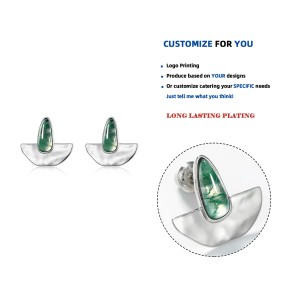 925 Sterling Silver Stud Earrings Manufacturer - Semicircle Geometric Water Grass Agate
