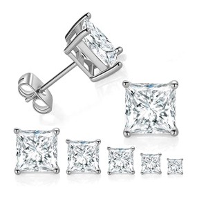 925 Sterling Silver Stud Earrings Factory - Korean Cubic Zircon CZ Square Diamond
