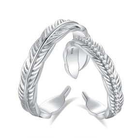 S925 Couple Ring Manufacturer - Feather Student Simple Hipster Opening Adjustable