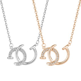 925 Silver Necklace Manufacturer - Double C-Shaped Custom Diamond Pendant