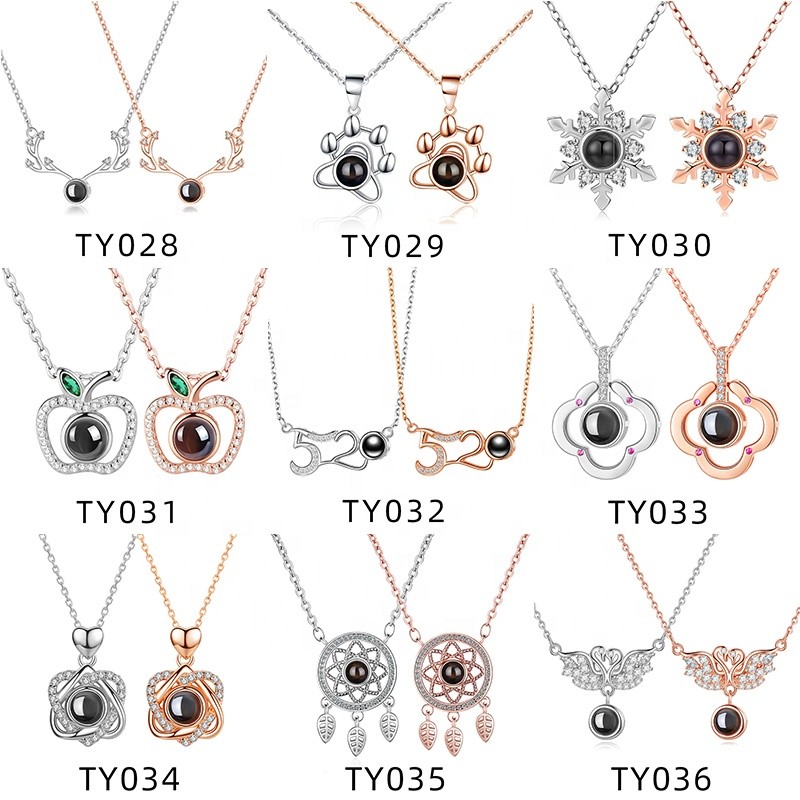 925 Sterling Silver Projection Necklace Factory - Personalized Photo 100 Language Memory