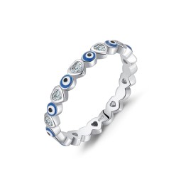 925 Sterling Silver Evil Eye Ring Manufacturer - Fashion Pave Zircon Blue Heart Design