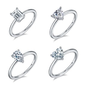 925 Sterling Silver Zirconia Rings Supplier - 4 Styles Wedding Heart Triangle Rectangle