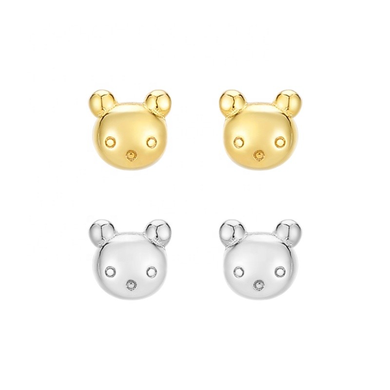 925 Sterling Silver Stud Earrings Manufacturer - Minimalist Teddy Bear Safety Screw Back