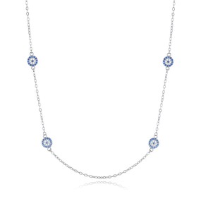 925 Sterling Silver Clavicle Necklace Factory - Pave Zircon Diamond Blue Evil Eye