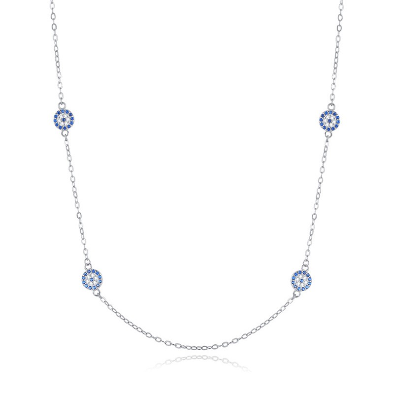 925 Sterling Silver Clavicle Necklace Factory - Pave Zircon Diamond Blue Evil Eye