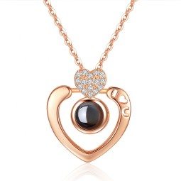 925 Sterling Silver Projection Necklace Manufacturer - 100 Languages IOU Zircon DIY Gift