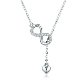 925 Sterling Silver Necklace Factory - Infinity Forever Love Chain Dangle Lariat