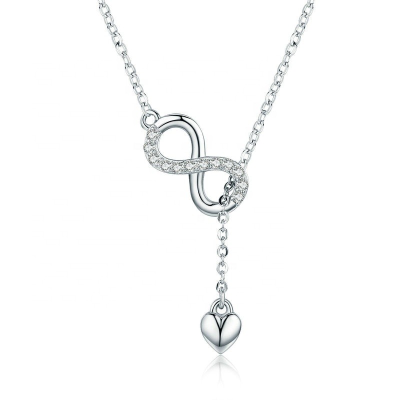 925 Sterling Silver Necklace Factory - Infinity Forever Love Chain Dangle Lariat