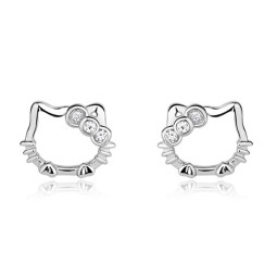 925 Silver Earrings Supplier - Hello Kitty Shape Zirconia Kids Animal Cat