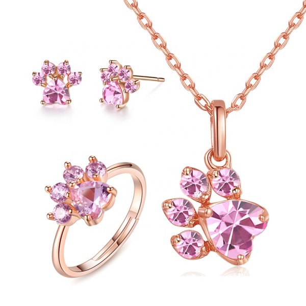 925 Sterling Silver Jewelry Set Manufacturer - 3PCS Bear Cat Paw Zirconia Bridal Sets
