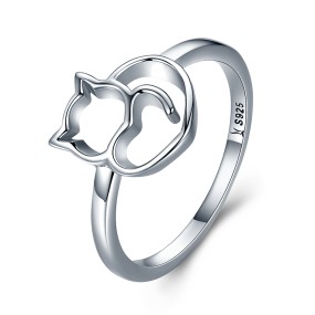 925 Sterling Silver Ring Supplier - Naughty Little Cat Heart Animal Women Gift