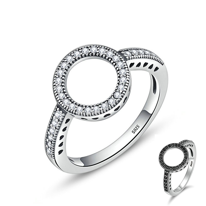 925 Sterling Silver Ring Manufacturer - Eternity Love Genuine Black CZ Hollow Circle
