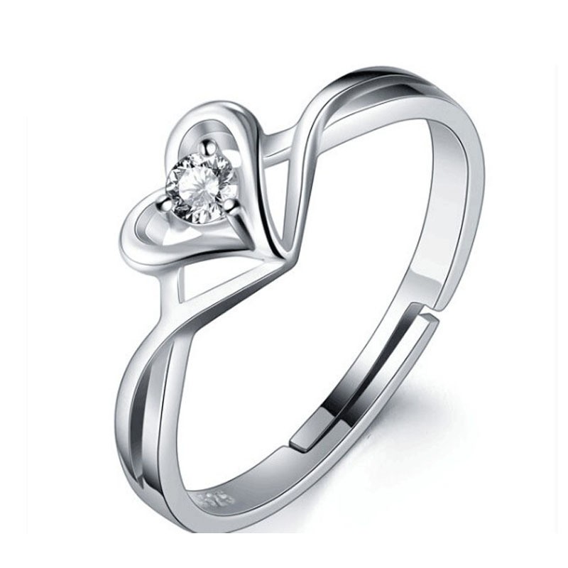 925 Sterling Silver Ring Supplier - Charming White Gold Plated Girls Heart Shaped