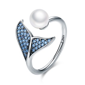 925 Sterling Silver Ring Manufacturer - Summer Beach CZ Dolphin Tail Shell Pearl
