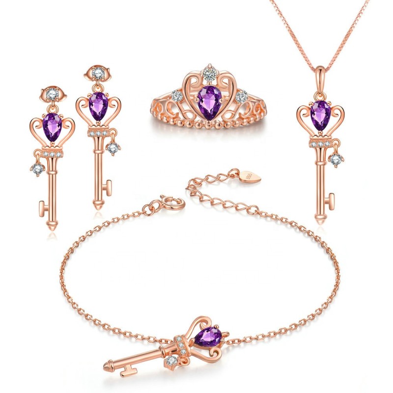 925 Sterling Silver Jewelry Set Factory - Crown Natural Amethyst Wedding Party Jewellery