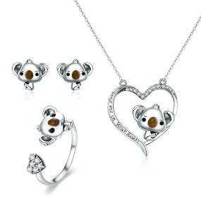 925 Sterling Silver Jewelry Set Manufacturer - Cute Bear Koala Animal Pearls Girls