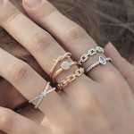 925银锆石戒指厂家 - 奢华几何层叠订婚水晶