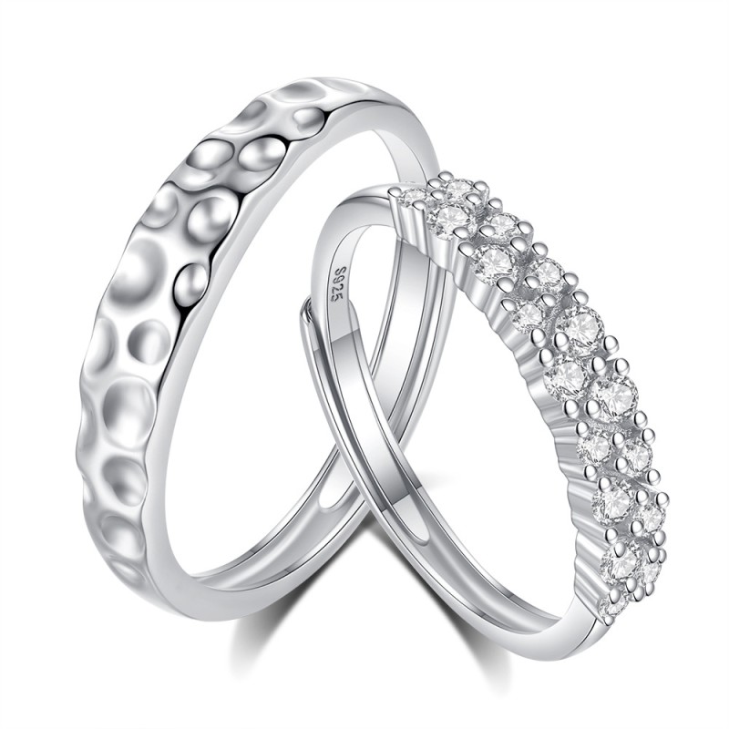 S925 Sterling Silver Couple Rings Supplier - Irregular Geometric Texture Personality