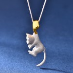 银猫吊坠供应商 - 可爱猫铂金镀层女童礼品