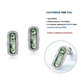 925银耳钉工厂 - 天然石苔藓玛瑙奢华派对