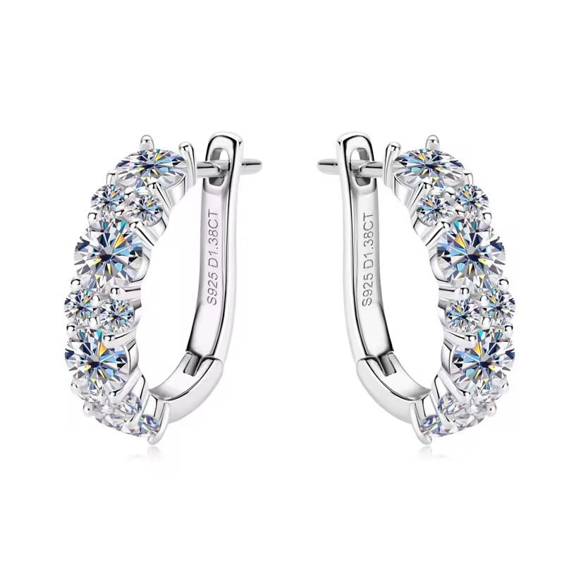 925 Sterling Silver Hoop Earrings Factory - 2.76ct Round Cut Moissanite Luxury Fine Jewelry