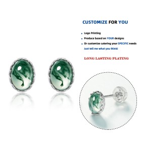 925 Sterling Silver Stud Earrings Manufacturer - Natural Moss Agate Teardrop Green Gems