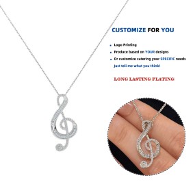 925 Sterling Silver Pendant Necklace Supplier - Zircon Music Note Sweet Elegant Chain