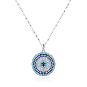 925 Sterling Silver Evil Eye Necklace Supplier - Round Pave Zircon Lucky Fine Jewelry