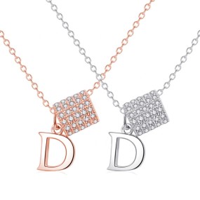 925 Sterling Silver Pendant Necklace Manufacturer - D Letter Shape Rhodium Rose Gold