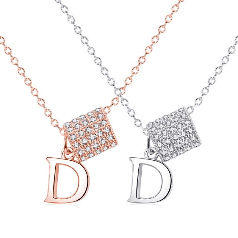 925 Sterling Silver Pendant Necklace Manufacturer - D Letter Shape Rhodium Rose Gold