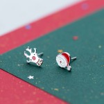 925银耳钉工厂 - 不对称鹿圣诞老人圣诞礼品