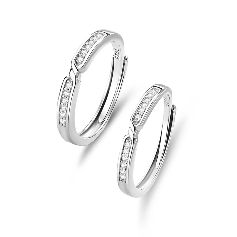 Silver Plated Couple Rings Manufacturer - Zircon Simple Design Adjustable Open Wedding