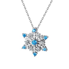 925 Sterling Silver Pendant Necklace Manufacturer - Blue Cubic Zircon Sapphire Snowflake
