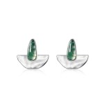 925 Sterling Silver Stud Earrings Manufacturer - Semicircle Geometric Water Grass Agate