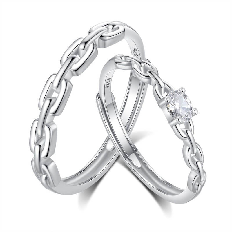 Sterling Silver Couple Rings Supplier - Adjustable Diamond Engagement Ring Set Wedding