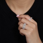 925银永恒戒指工厂 - 密镶3mm立方氧化锆订婚戒