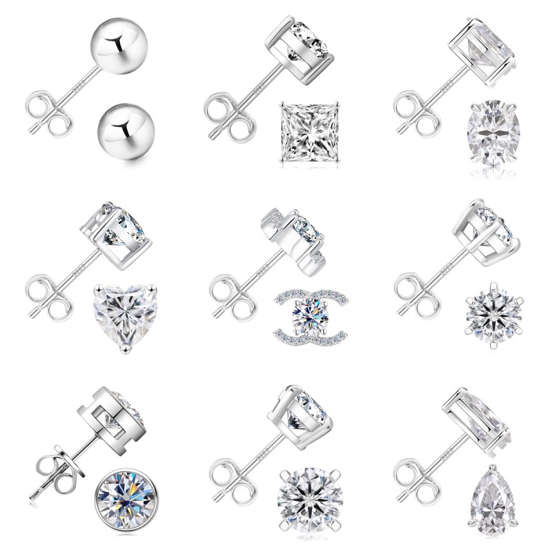 925 Sterling Silver Stud Earrings Factory - Four Six Claws Zircon Moissanite Diamond