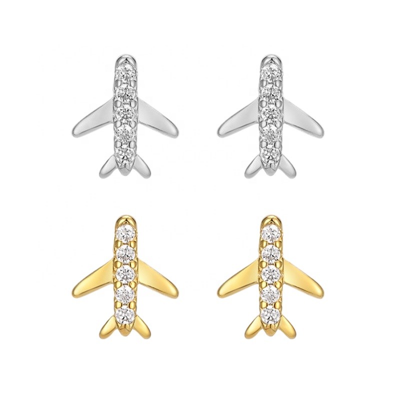 925 Sterling Silver Earrings Manufacturer - Airplane Cartilage Cubic Zirconia Cute