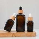 玻璃瓶厂家-30ml琥珀色化妆品竹制滴管