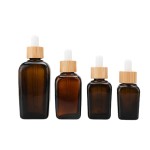 玻璃瓶厂家-30ml琥珀色化妆品竹制滴管