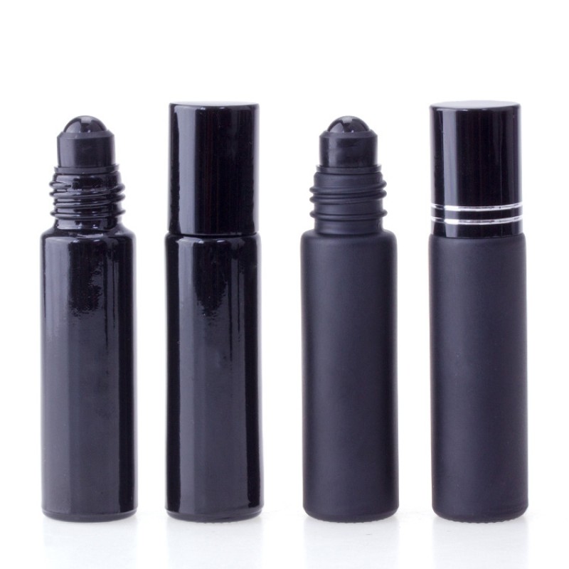 Roll-on Bottle Supplier - 10ml Matte Black Glass Obsidian Roller