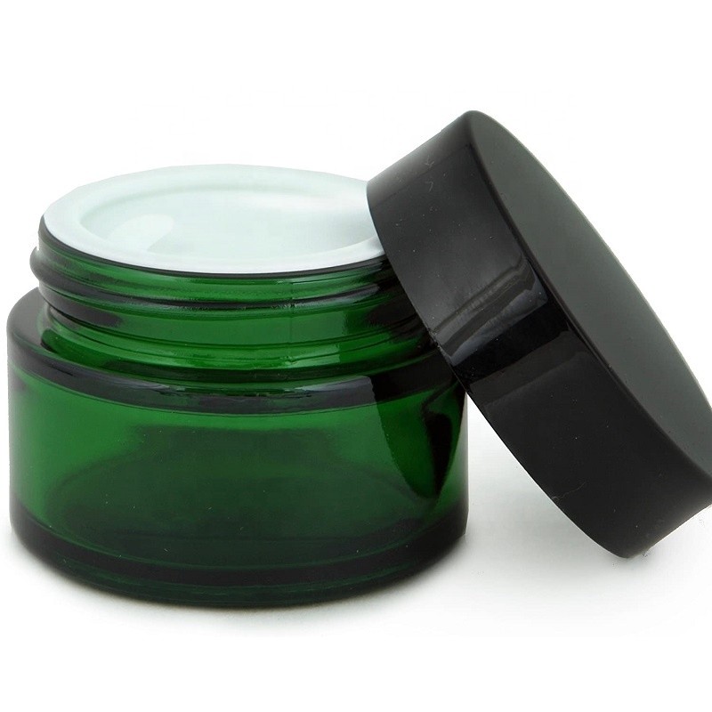 Glass Cosmetic Jar Supplier - Green Luxury White Liner Container