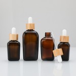 玻璃瓶厂家-30ml琥珀色化妆品竹制滴管