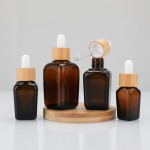 玻璃瓶厂家-30ml琥珀色化妆品竹制滴管