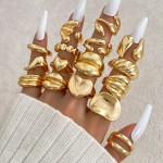 Ring Set Factory - 16 Pcs 2025 Exaggerated Irregular Heart Light Gold Geometric