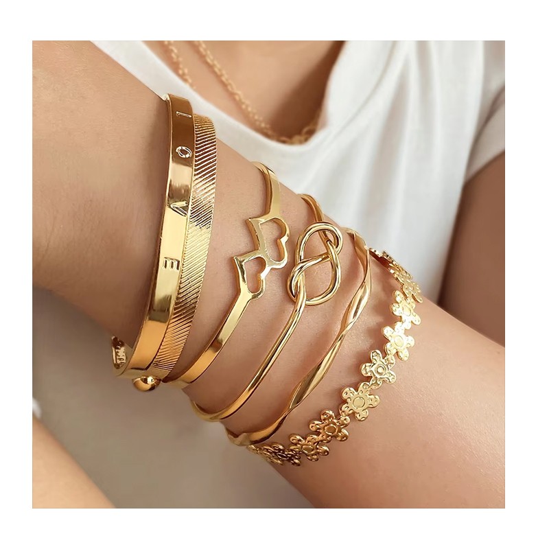 Bracelet Set Supplier - Flower Love Knot Adjustable Gold Silver Plated Double Heart