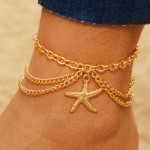 Anklets Factory - Wholesale Vintage Beach Feet Multi 3 Layers Gold Chain Alloy