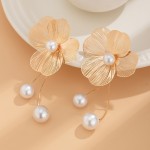 Dangle Earrings Supplier - Fashion Long Fringe Pearl Hollow Big Metal Flower Exaggerated